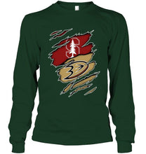 Load image into Gallery viewer, Stanford Cardinal and Anaheim Ducks layer under ripped shirt