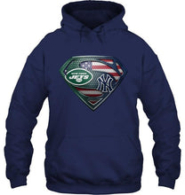 Load image into Gallery viewer, New York Jets and New York Yankees superman american flag layer shirt