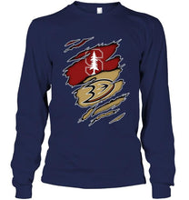 Load image into Gallery viewer, Stanford Cardinal and Anaheim Ducks layer under ripped shirt