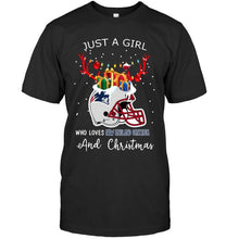 Load image into Gallery viewer, Just a girl who love New England Patriots and christmas fan shirt