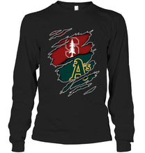 Load image into Gallery viewer, Stanford Cardinal and Oakland Athletics layer under ripped shirt