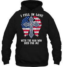 Load image into Gallery viewer, I fell in love with the man who died for me Winnipeg Jets jesus cross wings shirt
