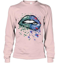 Load image into Gallery viewer, New York Jets and New York Rangers glitter pattern sexy lips t shirt