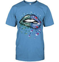 Load image into Gallery viewer, New York Jets and New York Rangers glitter pattern sexy lips t shirt