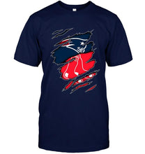 Load image into Gallery viewer, New England Patriots and Boston Red Sox layer under ripped shirt