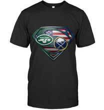 Load image into Gallery viewer, New York Jets and Buffalo Sabres superman american flag layer shirt