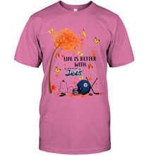 Load image into Gallery viewer, Life is better with Winnipeg Jets snoopy sleeping under autumn tree hoodie