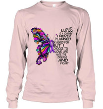 Load image into Gallery viewer, Lupus journey i never planned i choose to love life hate disease &amp; fight butterfly ribbon shirt