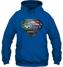 Load image into Gallery viewer, New York Jets and New York Yankees superman american flag layer shirt
