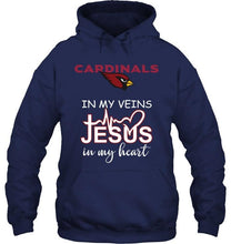 Load image into Gallery viewer, Arizona Cardinals in my veins jesus in my heart shirt