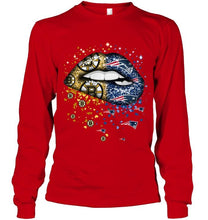 Load image into Gallery viewer, New England Patriots and Boston Bruins glitter pattern sexy lips t shirt