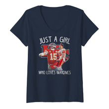 Load image into Gallery viewer, Kansas City Chiefs Just a girl who loves Mahomes shirt by Moteefes store Women's V-Neck T-Shirt