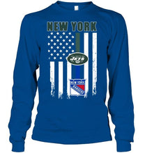 Load image into Gallery viewer, New York New York Jets New York Rangers american flag shirt