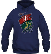 Load image into Gallery viewer, Stanford Cardinal and Oakland Athletics layer under ripped shirt
