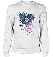 Load image into Gallery viewer, Winnipeg Jets tiny heart love shaped br east cancer shirt