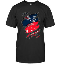 Load image into Gallery viewer, New England Patriots and Boston Red Sox layer under ripped shirt