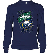 Load image into Gallery viewer, New York Jets and Buffalo Sabres layer under ripped shirt