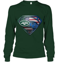 Load image into Gallery viewer, New York Jets and Buffalo Bulls superman american flag layer shirt