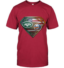 Load image into Gallery viewer, New York Jets and New York Islanders superman american flag layer shirt