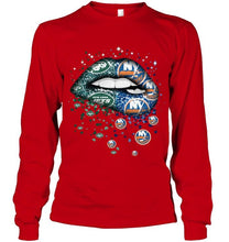 Load image into Gallery viewer, New York Jets and New York Islanders glitter pattern sexy lips t shirt