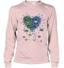 Load image into Gallery viewer, New York Jets and Buffalo Sabres tiny hearts shaped fan shirt