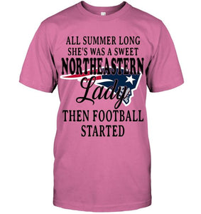 All summer long she's sweet northeastern lady then football started New England Patriots shirt