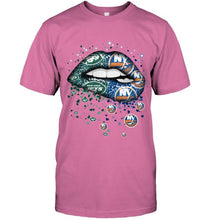 Load image into Gallery viewer, New York Jets and New York Islanders glitter pattern sexy lips t shirt