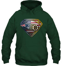 Load image into Gallery viewer, New England Patriots and Boston Bruins superman american flag layer shirt