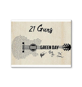 21 guns Green day lyric guitar typography signed canvas