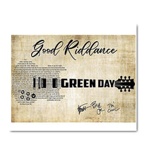 Load image into Gallery viewer, Green day Good riddance lyric guitar typography signed canvas