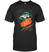 Load image into Gallery viewer, New York Jets and New York Mets layer under ripped shirt