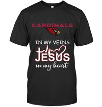 Load image into Gallery viewer, Arizona Cardinals in my veins jesus in my heart shirt