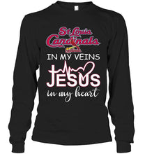 Load image into Gallery viewer, St Louis Cardinals in my veins jesus in my heart shirt