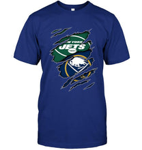 Load image into Gallery viewer, New York Jets and Buffalo Sabres layer under ripped shirt