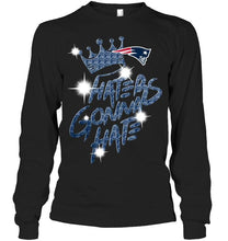 Load image into Gallery viewer, New England Patriots crown haters gonna hate glitter pattern t shirt