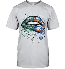 Load image into Gallery viewer, New York Jets and New York Islanders glitter pattern sexy lips t shirt