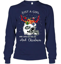 Load image into Gallery viewer, Just a girl who love New York Jets and christmas fan shirt