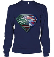 Load image into Gallery viewer, New York Jets and New York Rangers superman american flag layer shirt