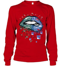 Load image into Gallery viewer, New York Jets and New York Rangers glitter pattern sexy lips t shirt