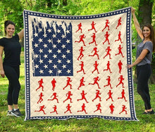 Load image into Gallery viewer, Running girl american flag quilt blanket