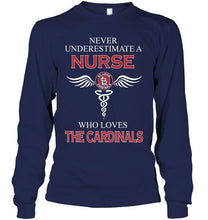 Load image into Gallery viewer, Never underestimate a nurse who loves the Cardinals St Louis Cardinals fan shirt