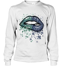 Load image into Gallery viewer, New York Jets and New York Yankees glitter pattern sexy lips t shirt