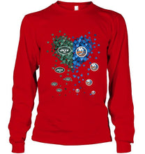 Load image into Gallery viewer, New York Jets and New York Islanders tiny hearts shaped fan shirt