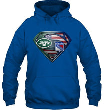 Load image into Gallery viewer, New York Jets and New York Rangers superman american flag layer shirt