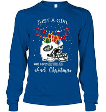 Load image into Gallery viewer, Just a girl who love New York Jets and christmas fan shirt