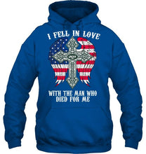 Load image into Gallery viewer, I fell in love with the man who died for me New York Jets jesus cross wings shirt