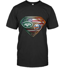 Load image into Gallery viewer, New York Jets and New York Islanders superman american flag layer shirt