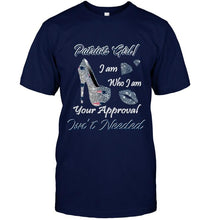 Load image into Gallery viewer, New England Patriots girl i am who i am your approval isn't needed high heel lips diamond glitter pattern t shirt