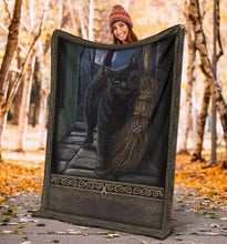 Load image into Gallery viewer, witch broom cat quilt blanket