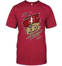Load image into Gallery viewer, Stanford Cardinal and Anaheim Ducks layer under ripped shirt